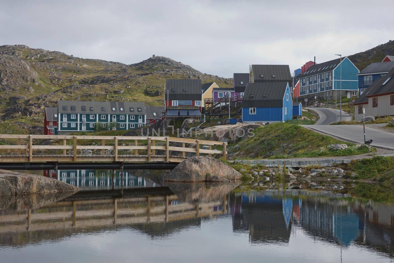 View of Qaqortoq in Greenland. The town is located in southern Greenland with a population of around 4,000 people.