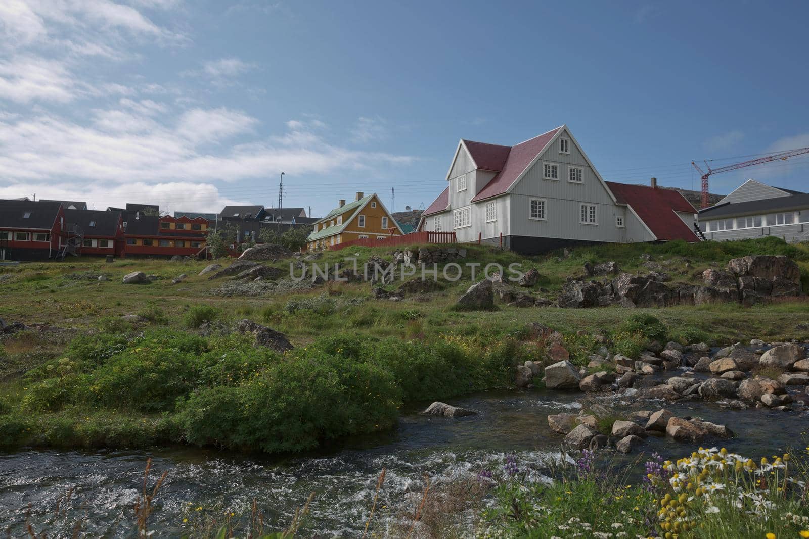 View of Qaqortoq in Greenland. The town is located in southern Greenland with a population of around 4,000 people.