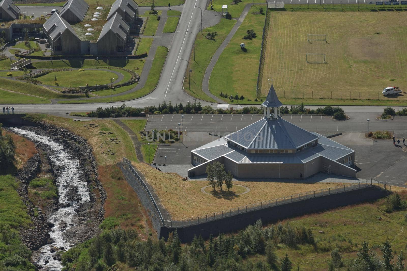 Bird eye view of a small town of Eskifjodur located in east Iceland.