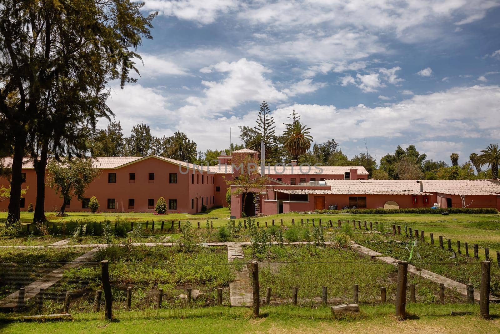 View of Hotel with Its Garden in Arequipa, Peru.