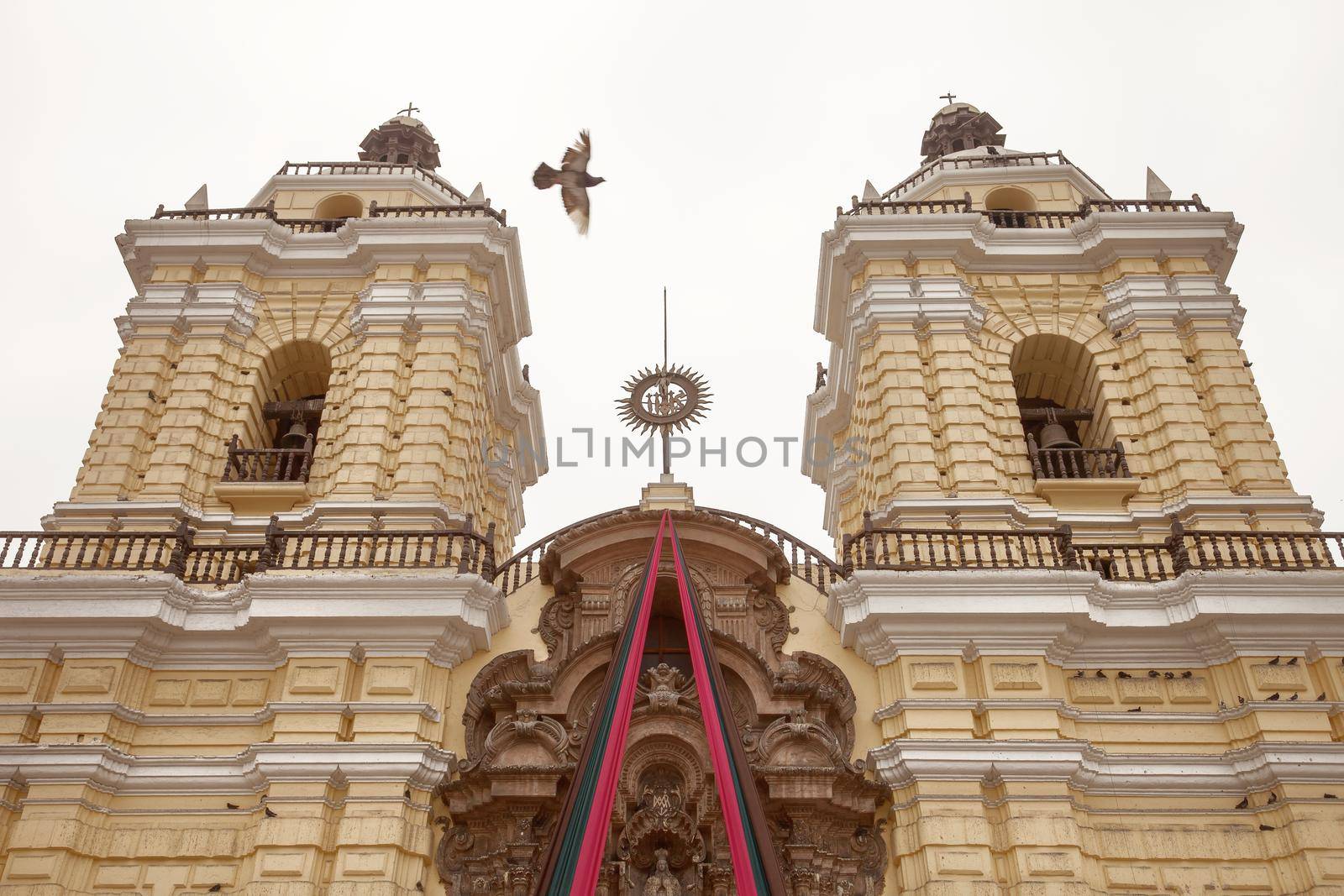 Monastery of San Francisco in Lima, Peru. The church contains a museum and catacombs which are popular place to visit by tourists.