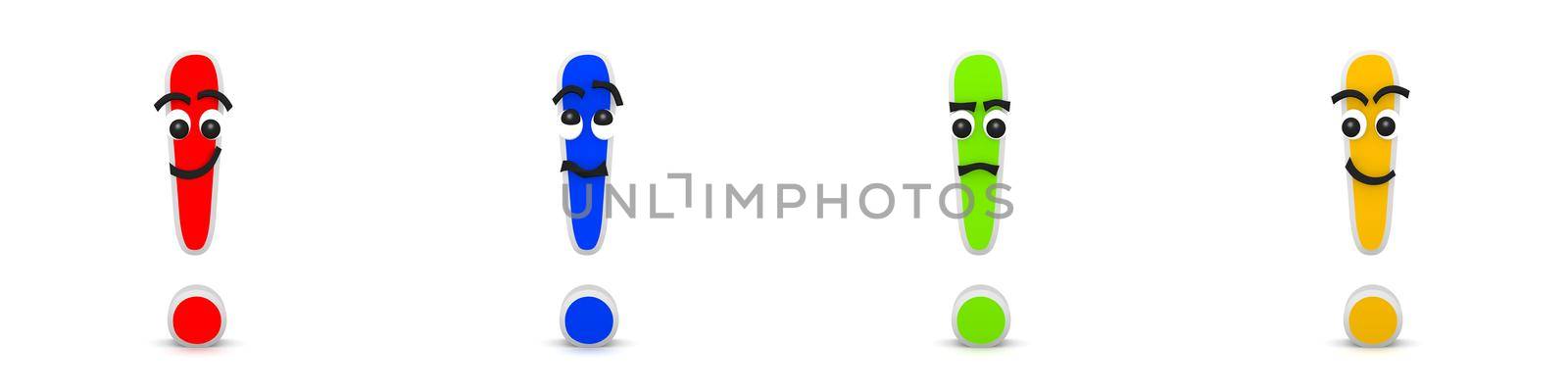 3D Rendering of four funny exclamation marks by Kzenon