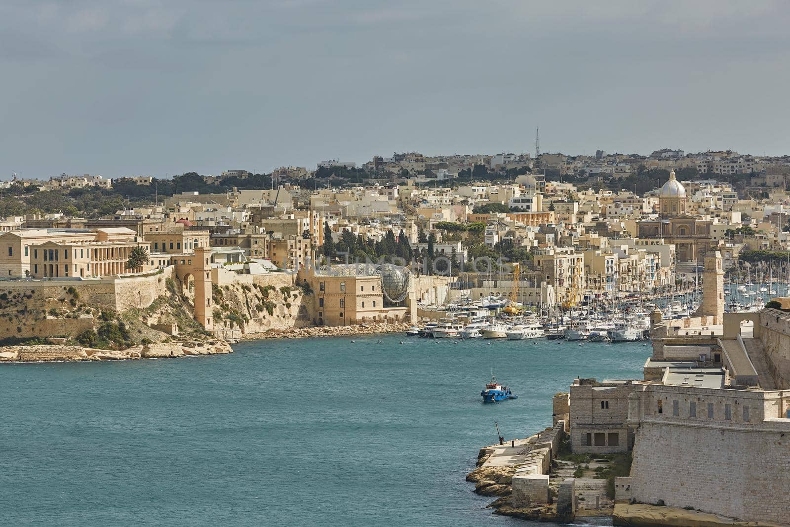 View of old town and its port in Valletta in Malta.