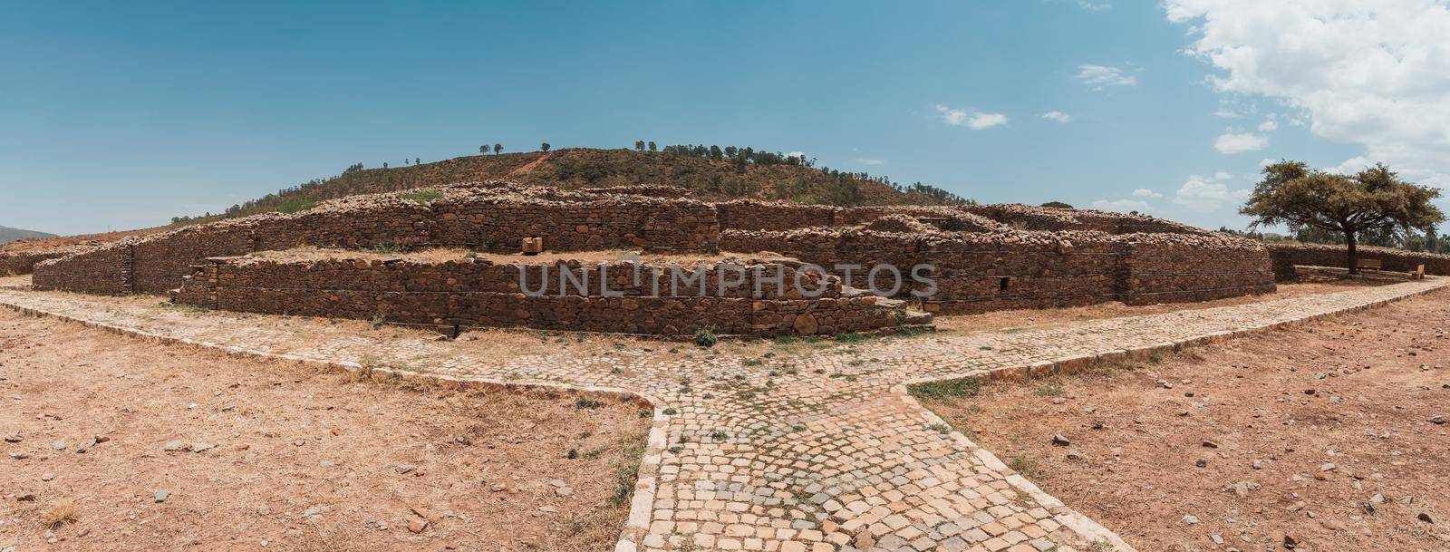 Dungur, or Dungur 'Addi Kilte, ruins of a substantial mansion in Aksum, Ethiopia - Ruins of the palace of the Queen Sheba, Aksum civilization at Axum city in Ethiopia. Archeology, on UNESCO world heritage site