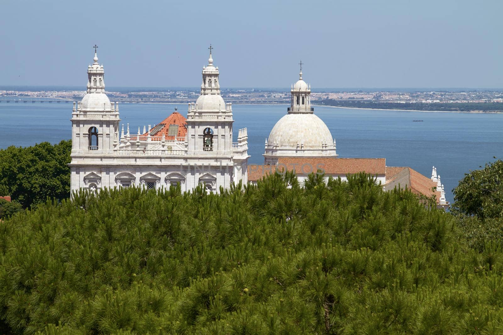 Church of Santa Engracia, Lisbon, Portugal with the ocean in the background