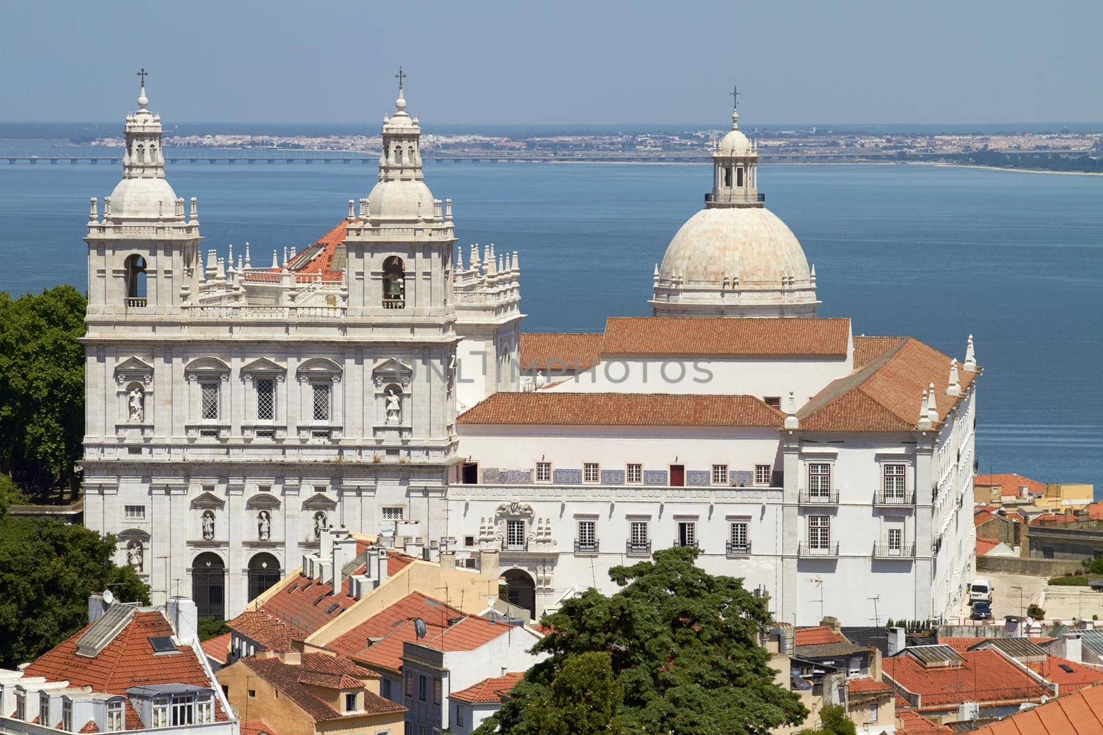 Church of Santa Engracia, Lisbon, Portugal with the ocean in the background