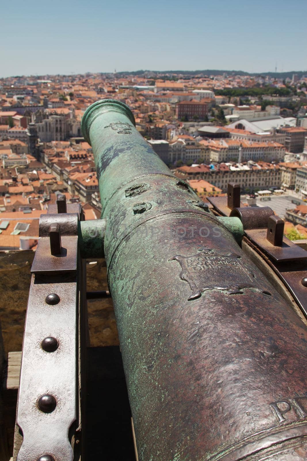 Detail of cannon pointing at Lisbon Portugal