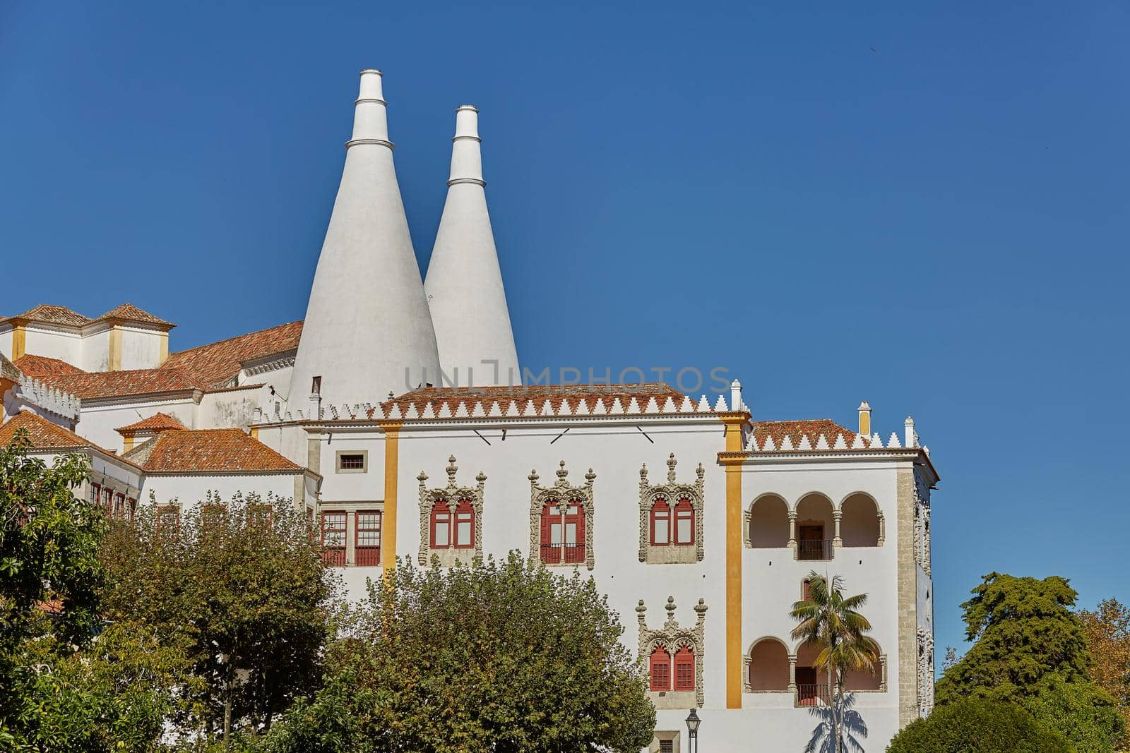 Palace of Sintra (Palacio Nacional de Sintra) in Sintra Portugal during a beautiful summer day