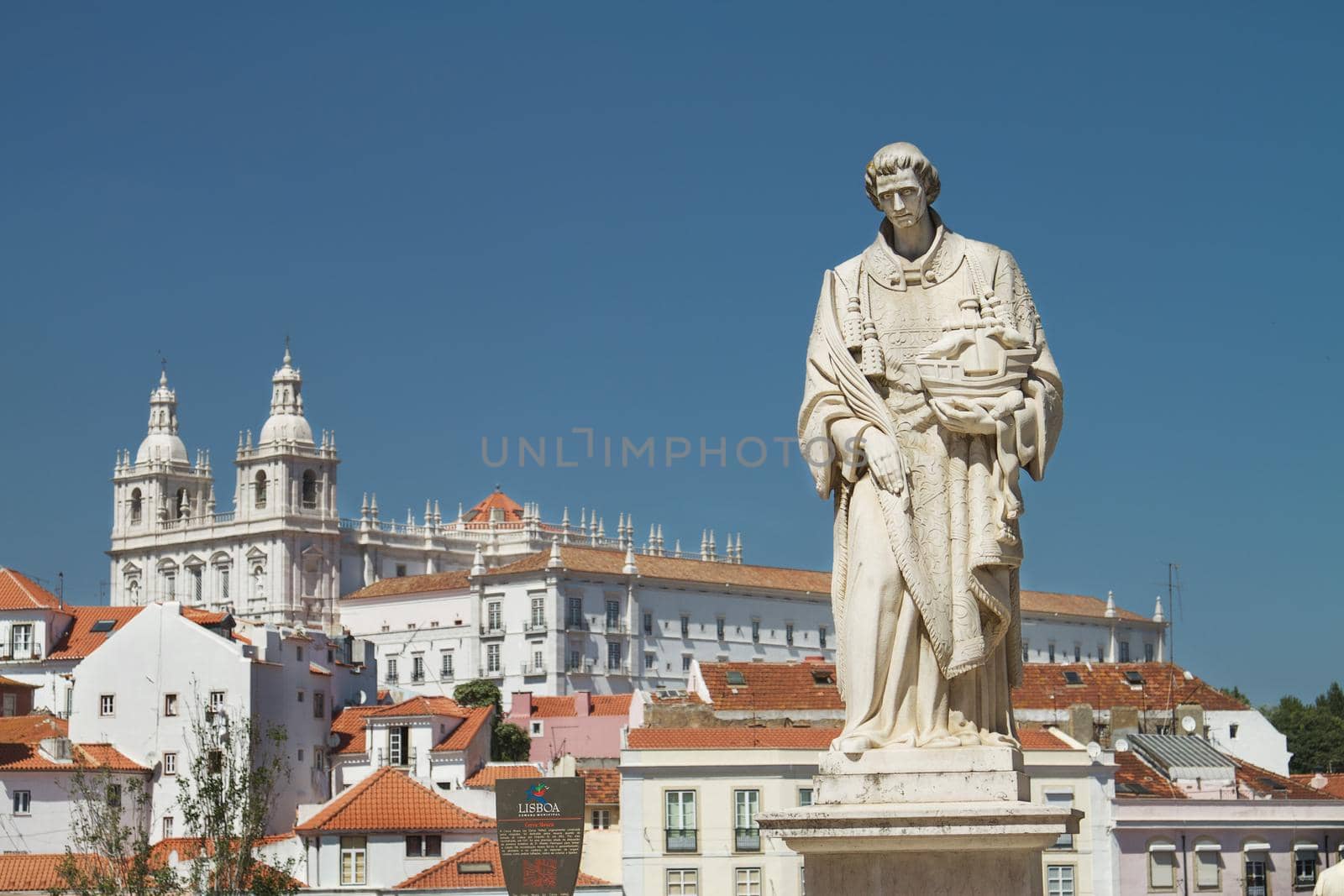 Statue in front of church of Santa Engracia Lisbon Portugal during summer day