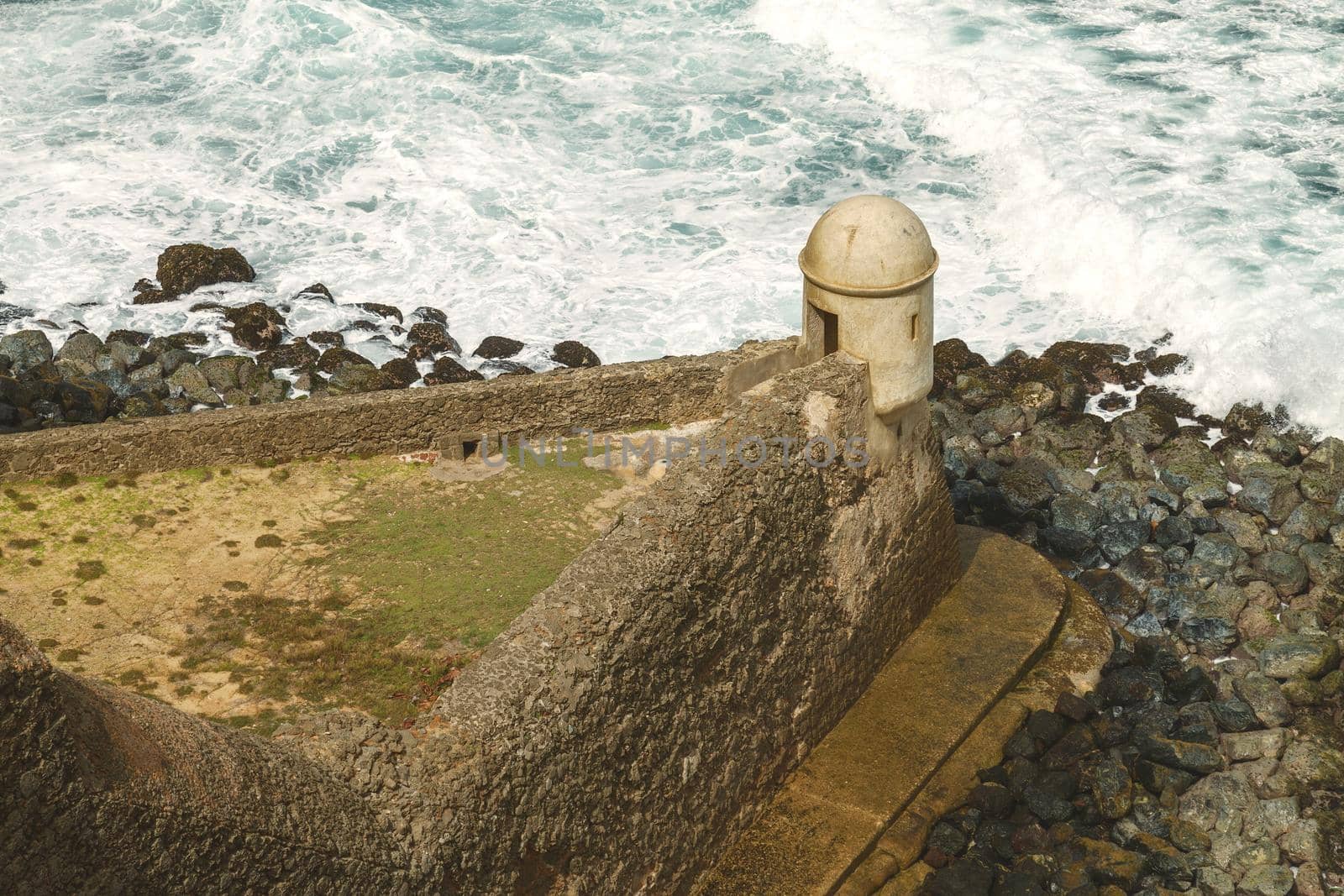 Setry box overlooking Atlantic ocean at El Morro Fortress, San Juan, Puerto Rico
