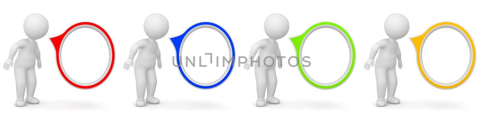 3D Rendering of a man with blank speech bubble on white background