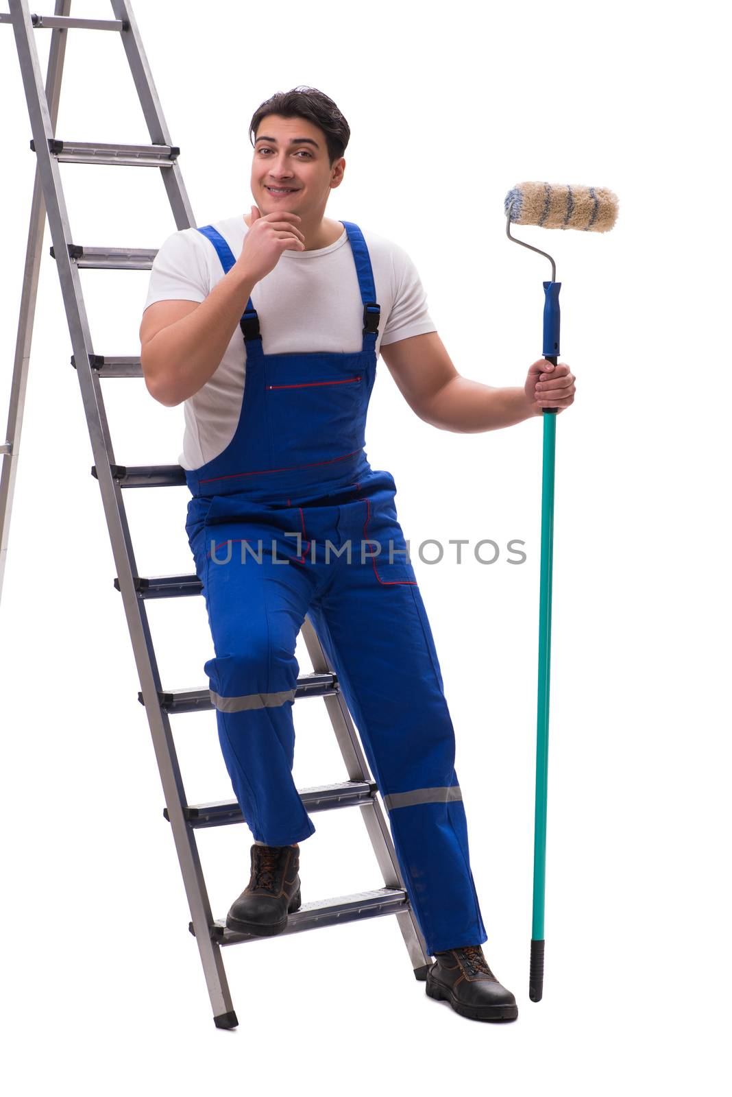 Young painter contractor isolated on white background