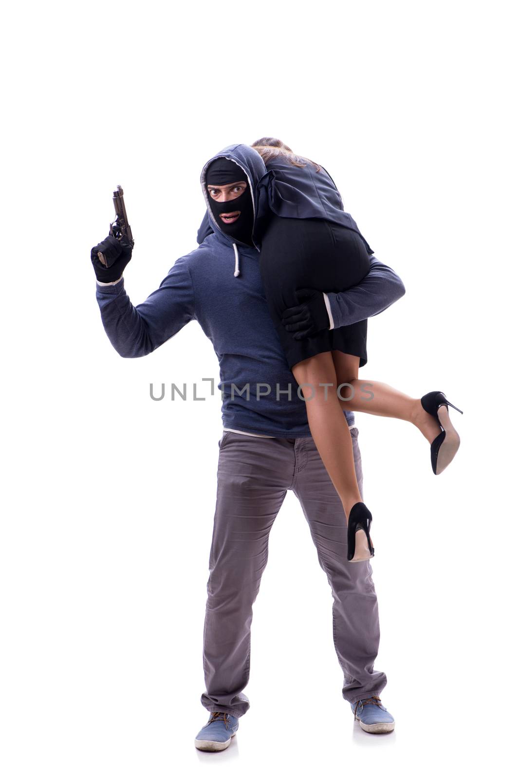 Businesswoman is kidnapped by the gunman