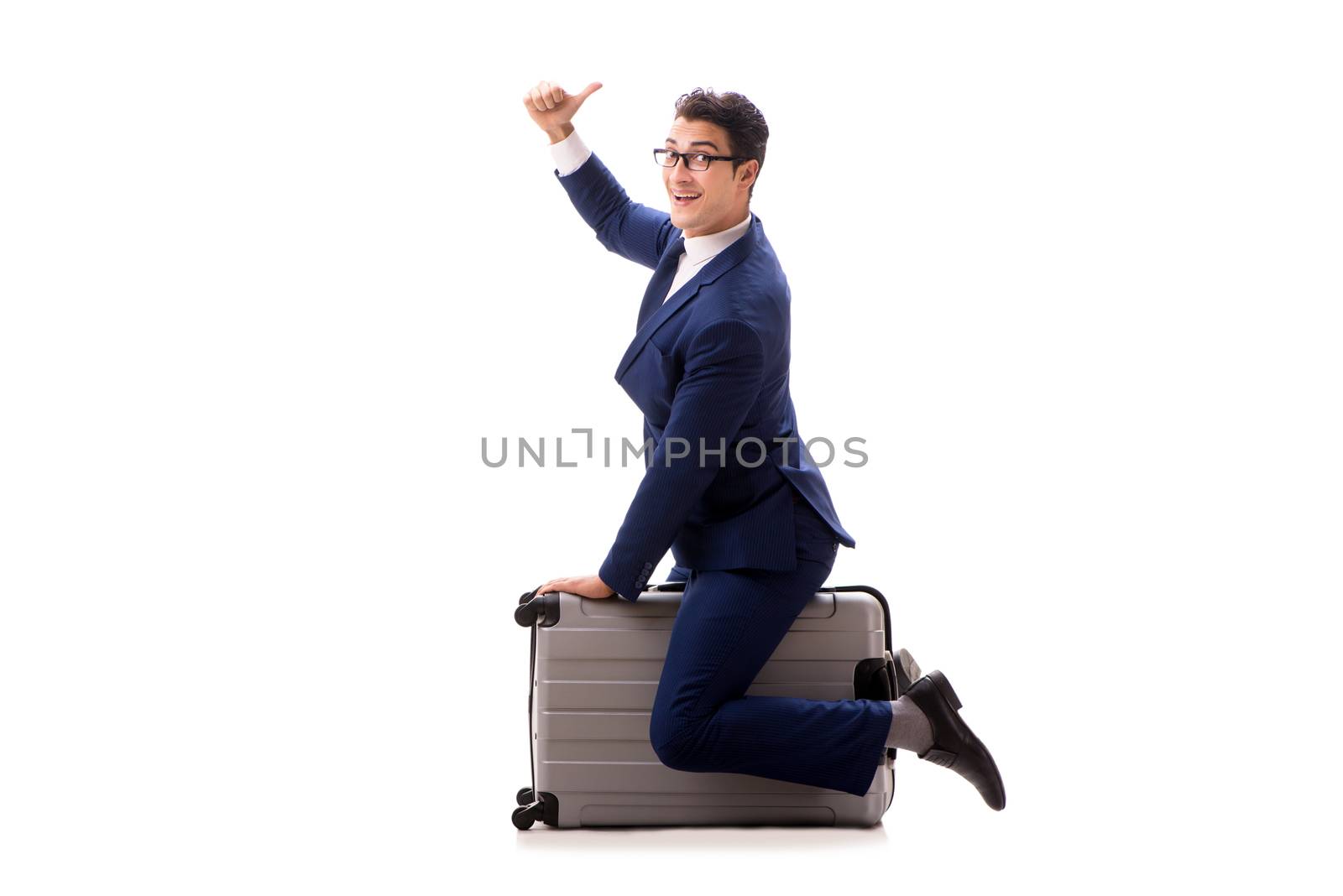 Businessman in business travel concept isolated on white