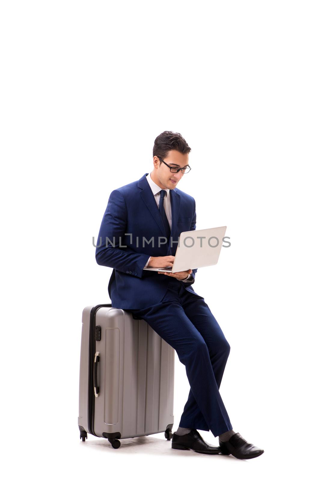 Businessman in business travel concept isolated on white