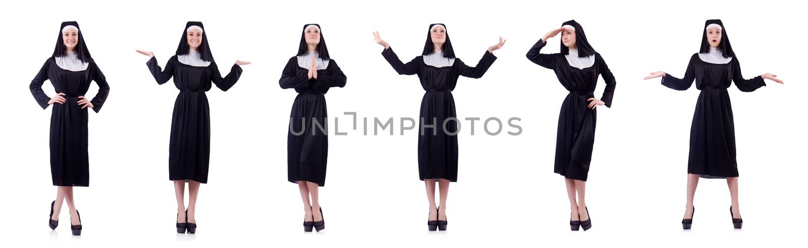 Nun isolated on the white background