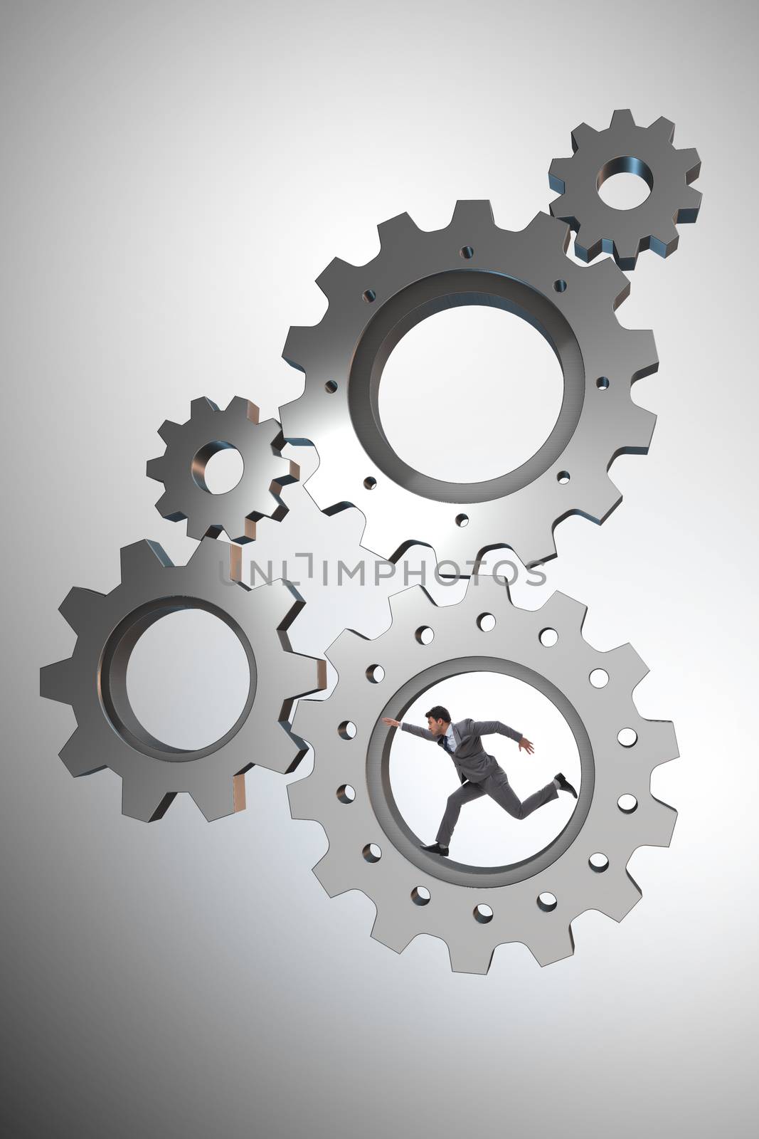 Teamwork concept with cogwheels and business people by Elnur