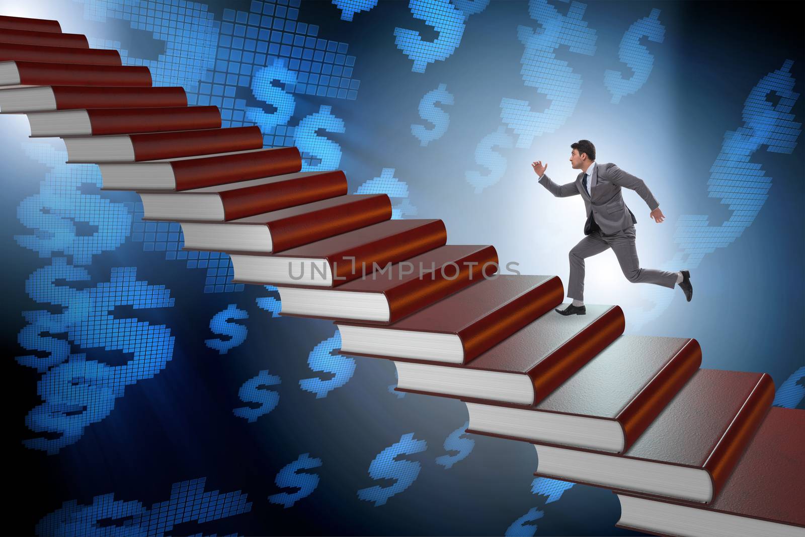 Businessman student climbing the ladder of education books by Elnur