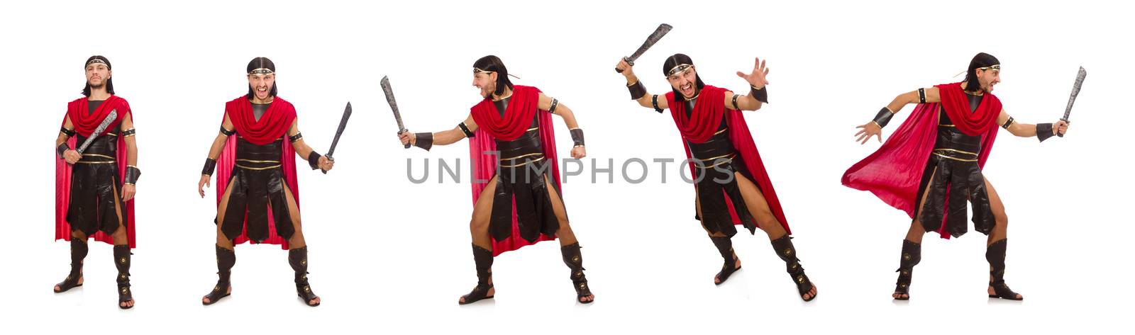 Gladiator with sword isolated on white