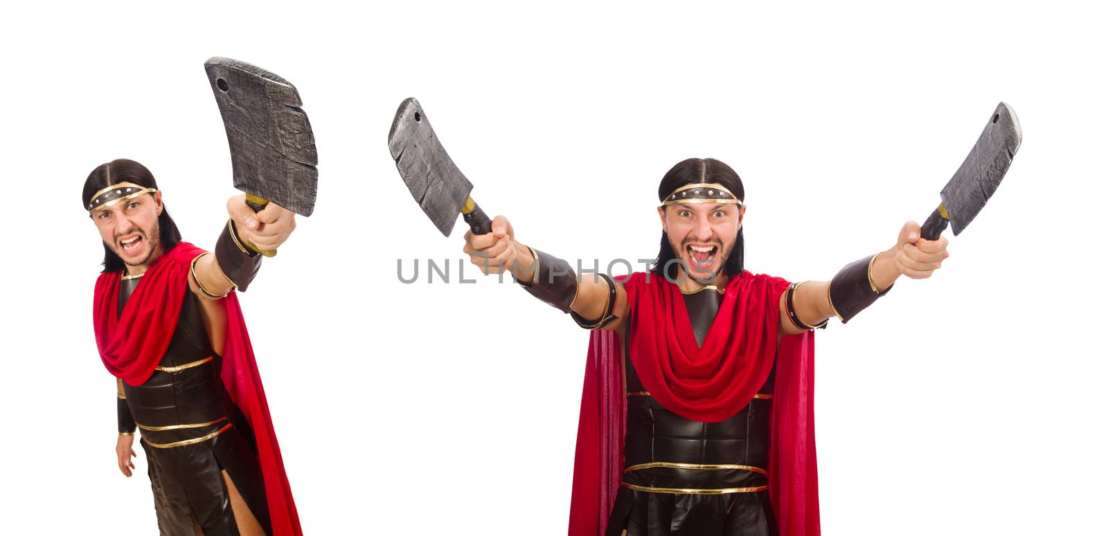 Gladiator with cleaver isolated on white
