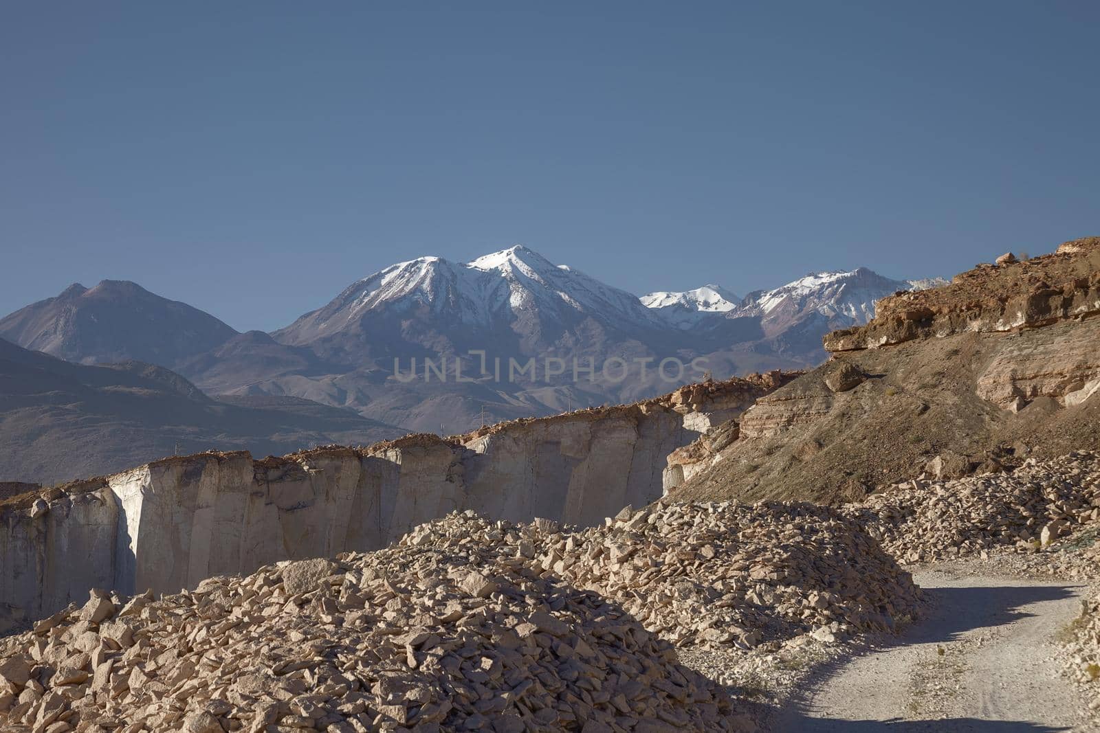 The famous sillar stone quarry, Peru. A light coloured volcanic rock used in many famous colonial buildings in Arequipa, leading to the name The White City.