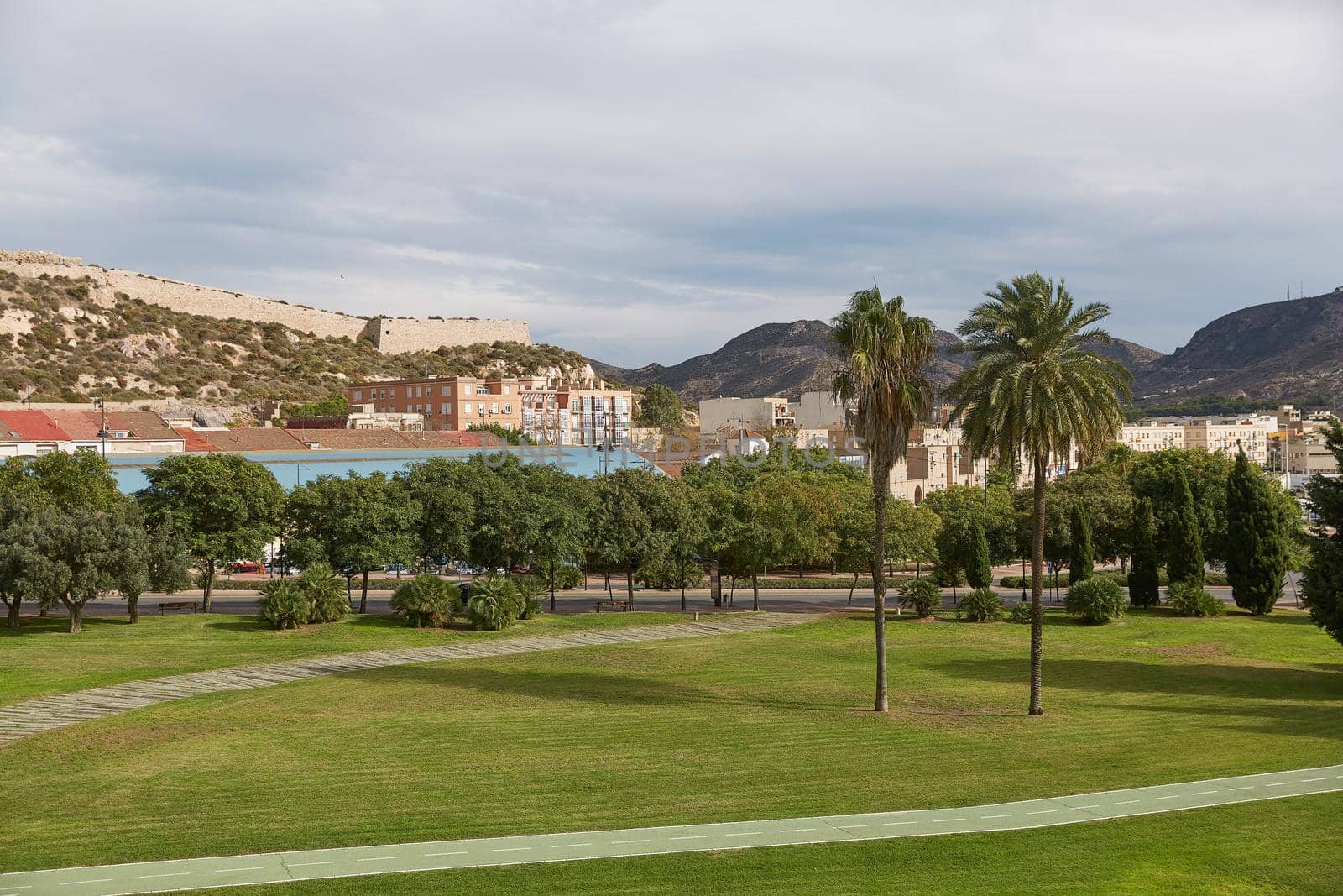 Park and green area in city of Cartagena in region Murcia in Spain.