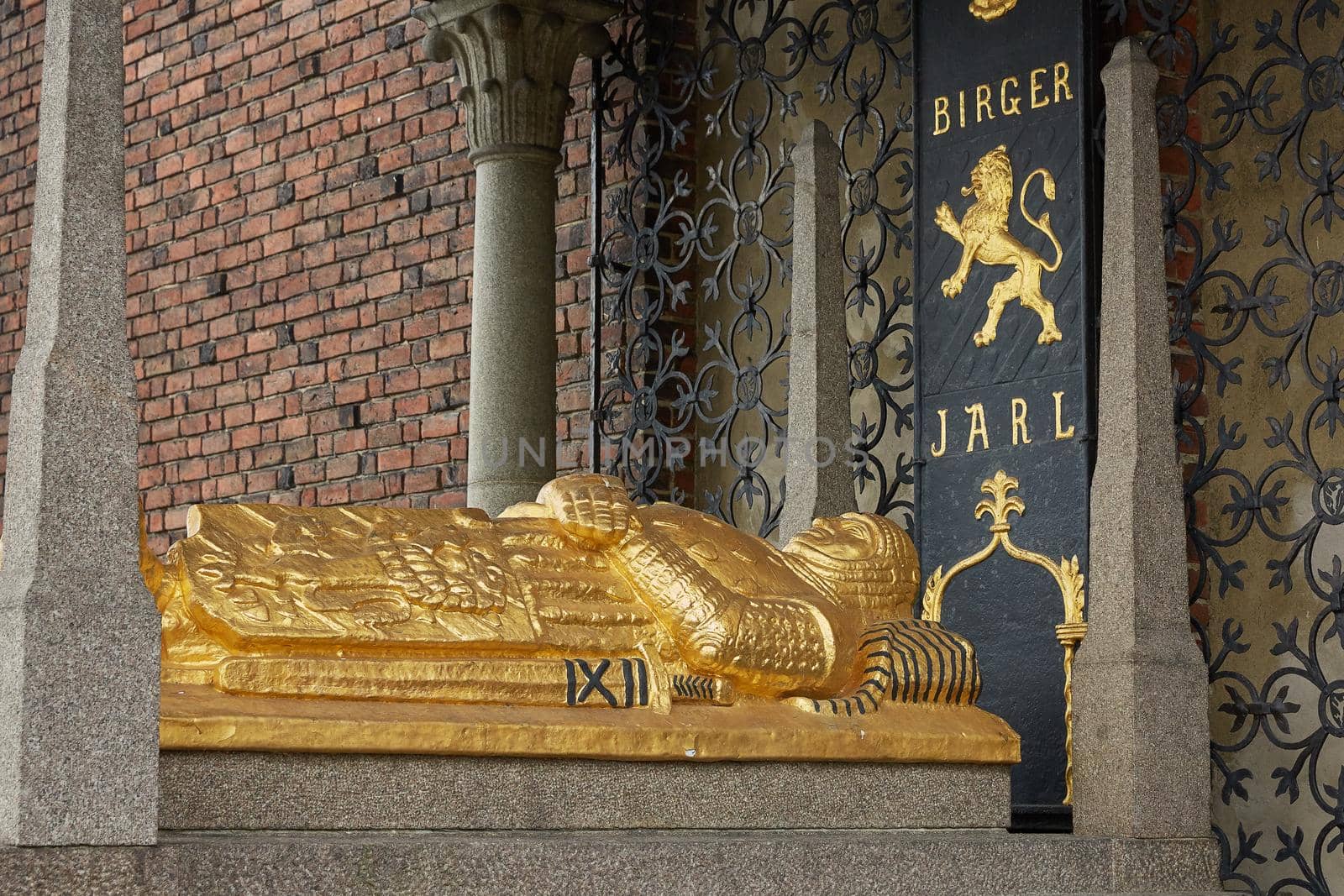 Tomb of Birger Jarl or Birger Magnusson, Jarl or Duke of Sweden, who founded Stockholm in the 13th century at Stadshuset, City Hall, in Kungsholmen island Stockholm, Sweden.