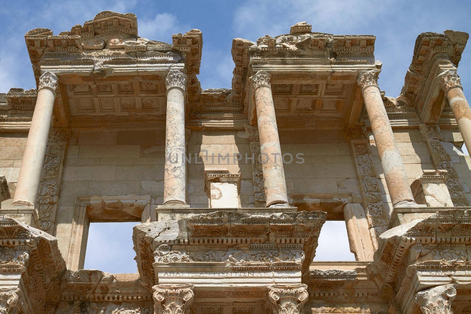 Facade of Ancient Celsus Library in Ephesus Turkey. Ephesus Contains  Large Collection of Roman Ruins.