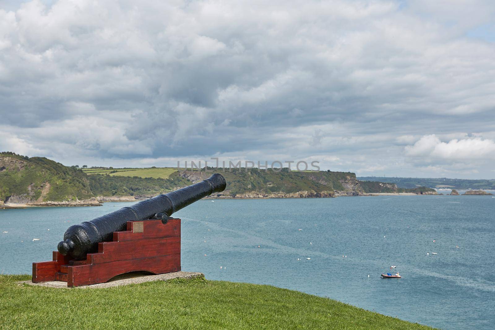 Memorial cannon at Tenby, an ancient walled town; now a tourist destination in the county of Pembrokeshire, south Wales, UK.