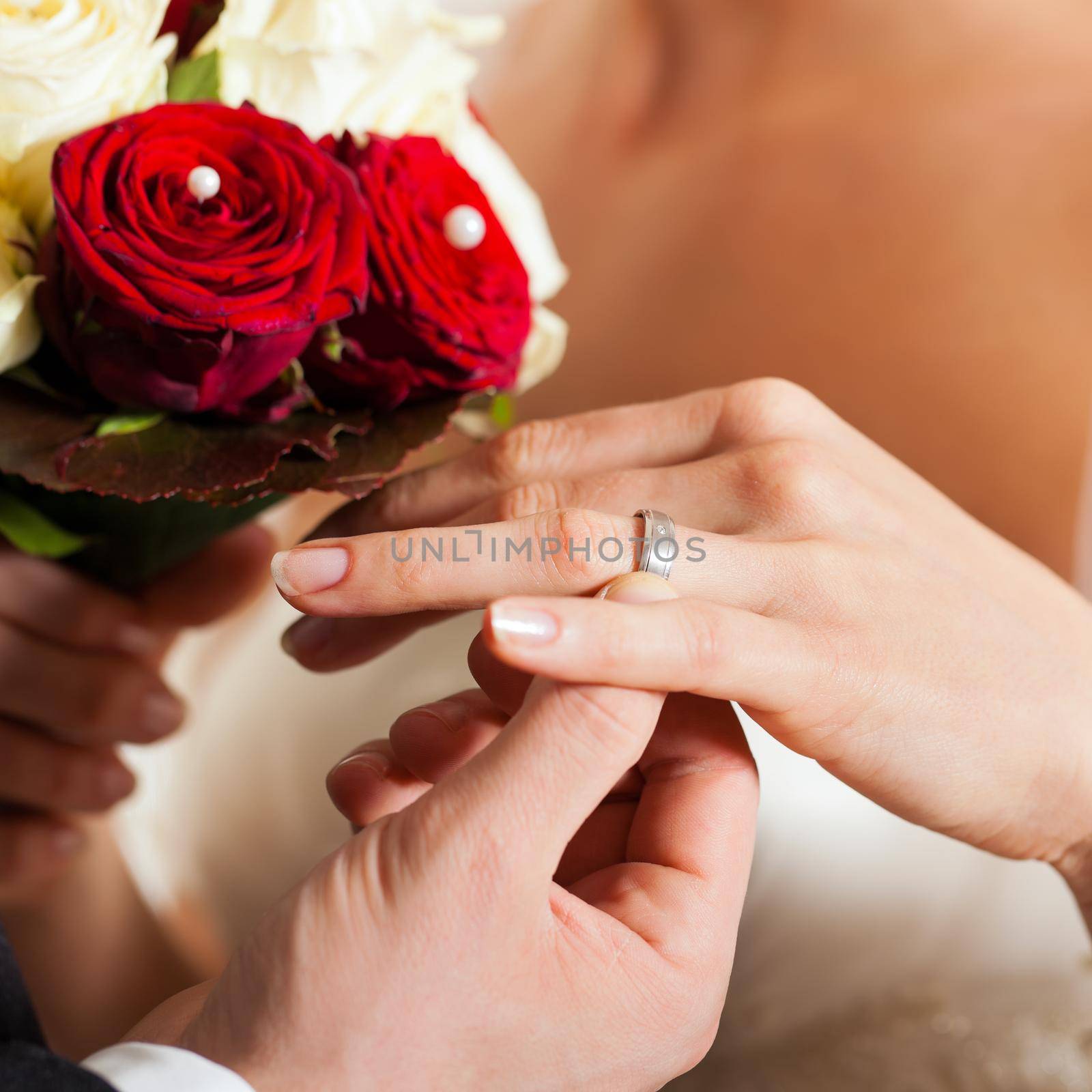 Wedding couple with bouquet and bridal ring by Kzenon