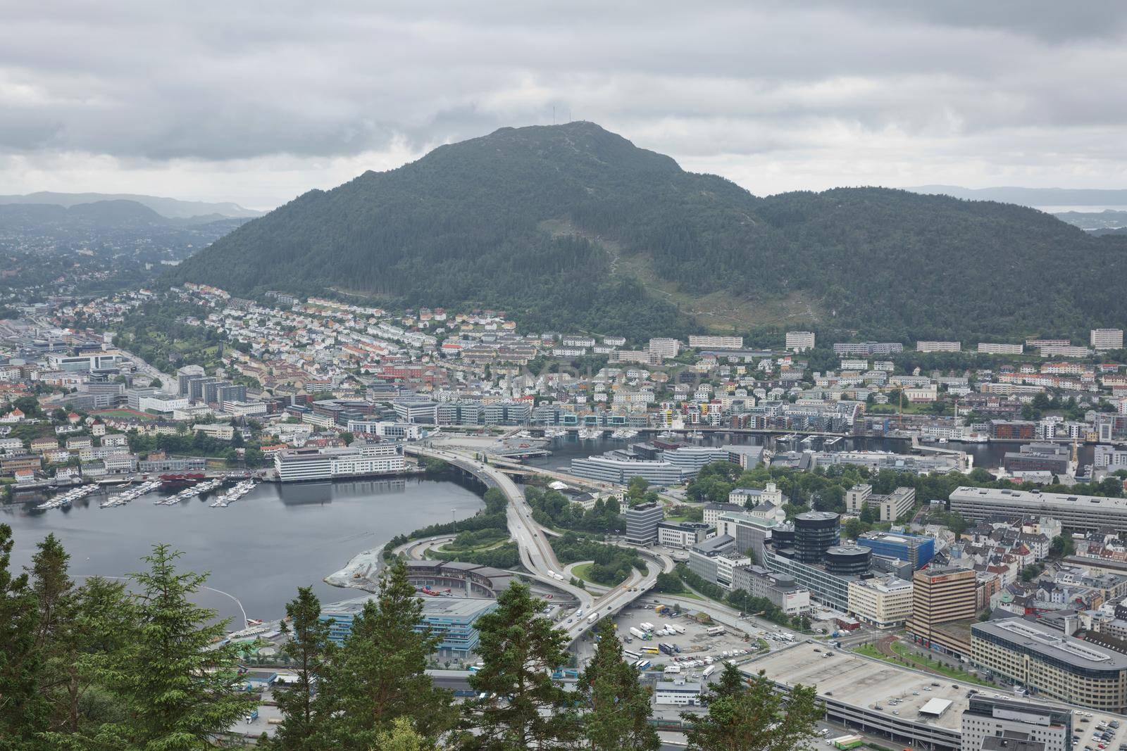 View of Bergen city from Mount Floyen, Floyen is one of the city mountains in Bergen, Hordaland, Norway, and one of the city’s most popular tourist attractions by wondry
