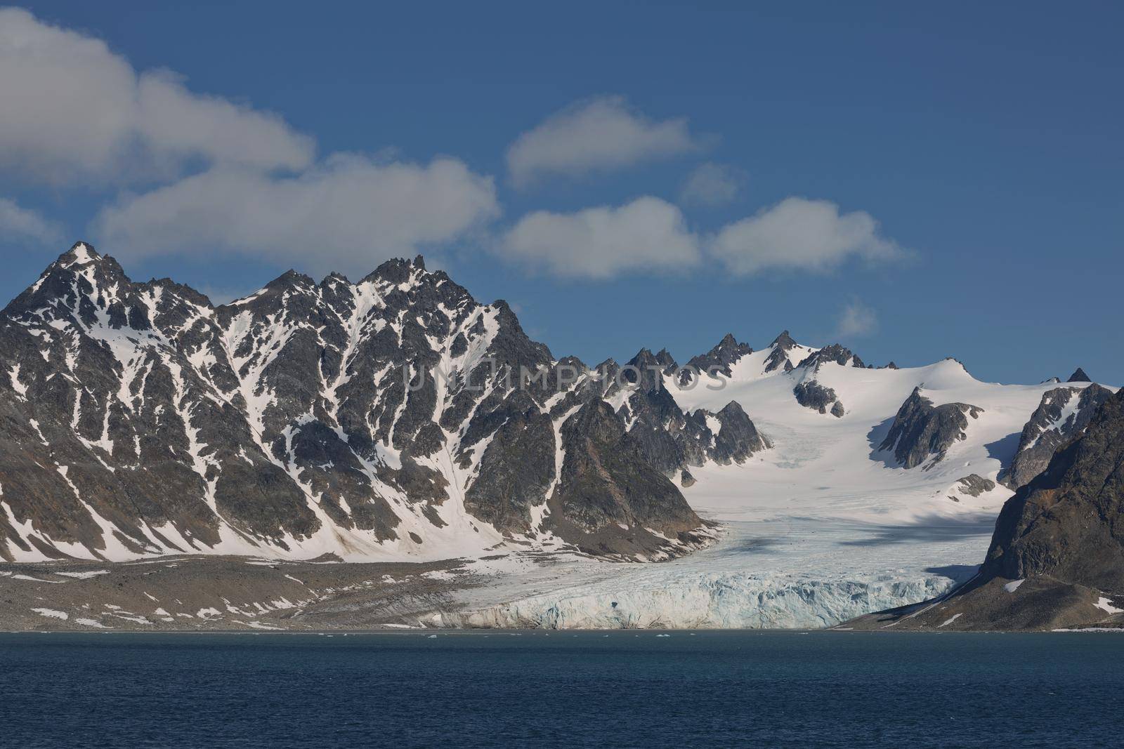 The coastline and mountains of Liefdefjord in the Svalbard Islands (Spitzbergen) in the high Arctic by wondry