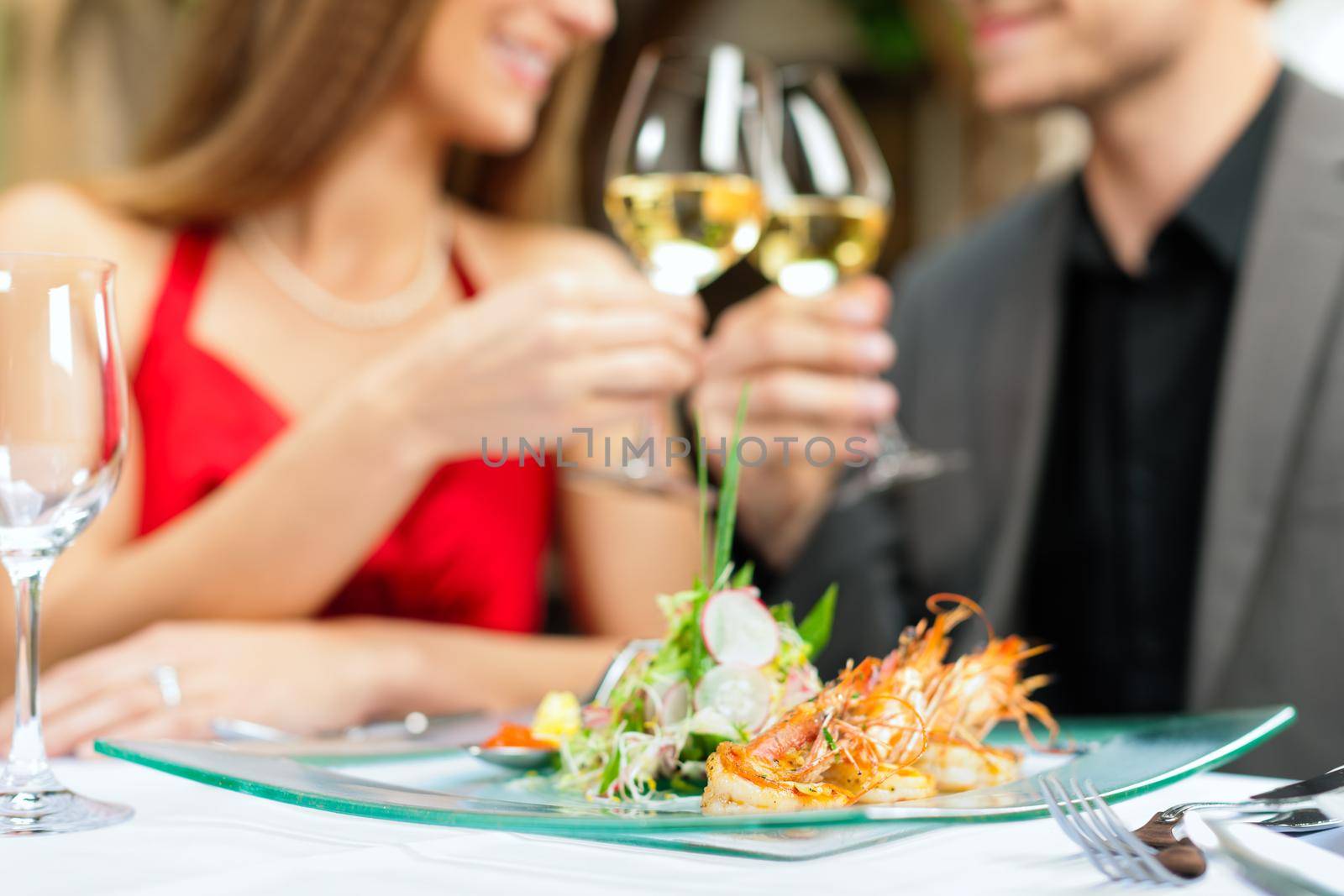 Couple for romantic Dinner or lunch in a gourmet restaurant