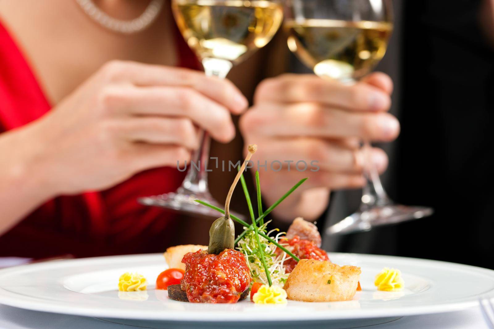 Couple for romantic Dinner or lunch in a gourmet restaurant