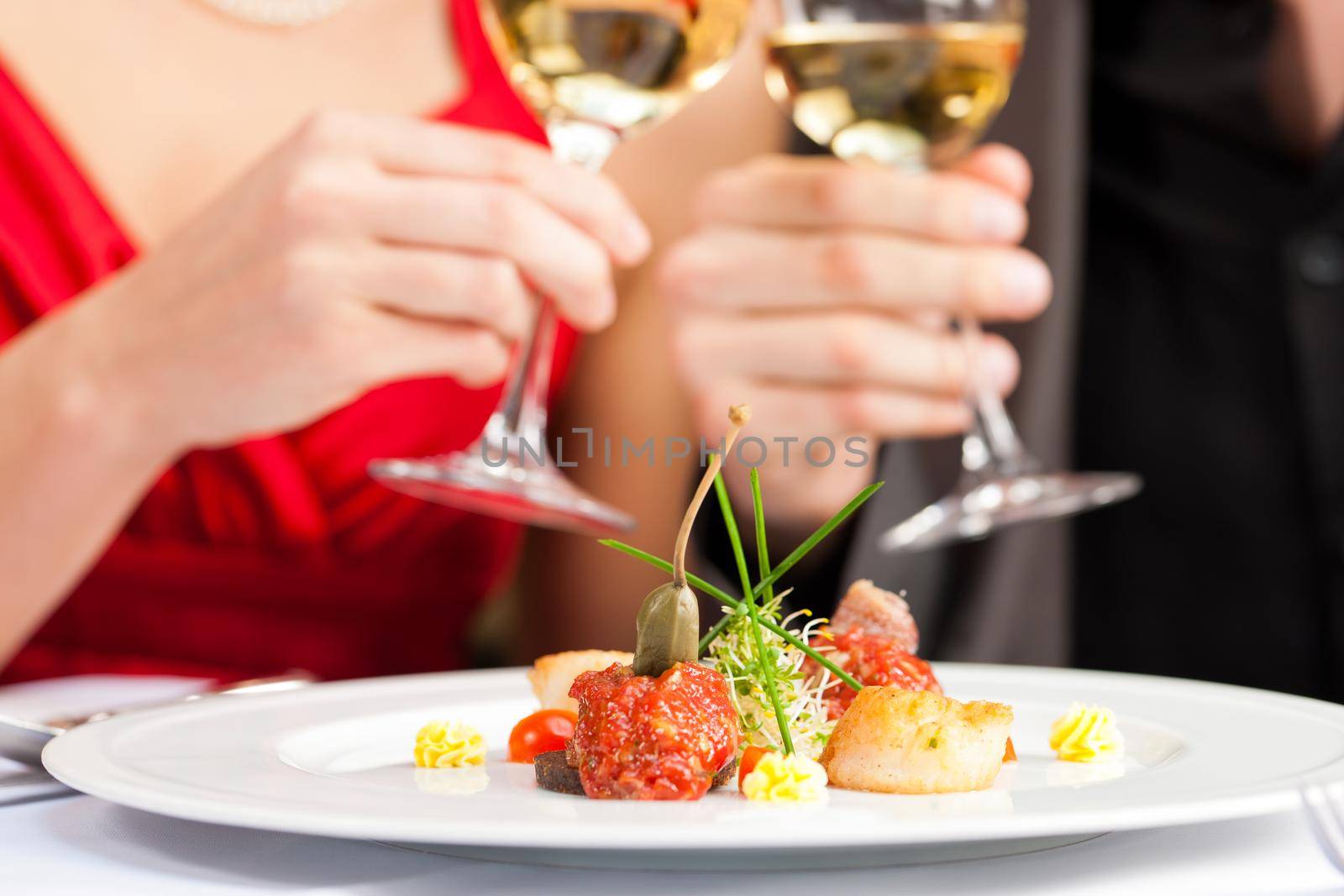 Couple for romantic Dinner or lunch in a gourmet restaurant