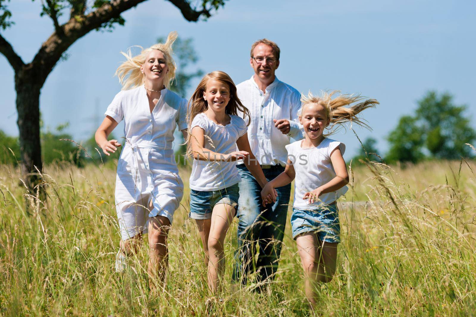 Family running in the meadow by Kzenon