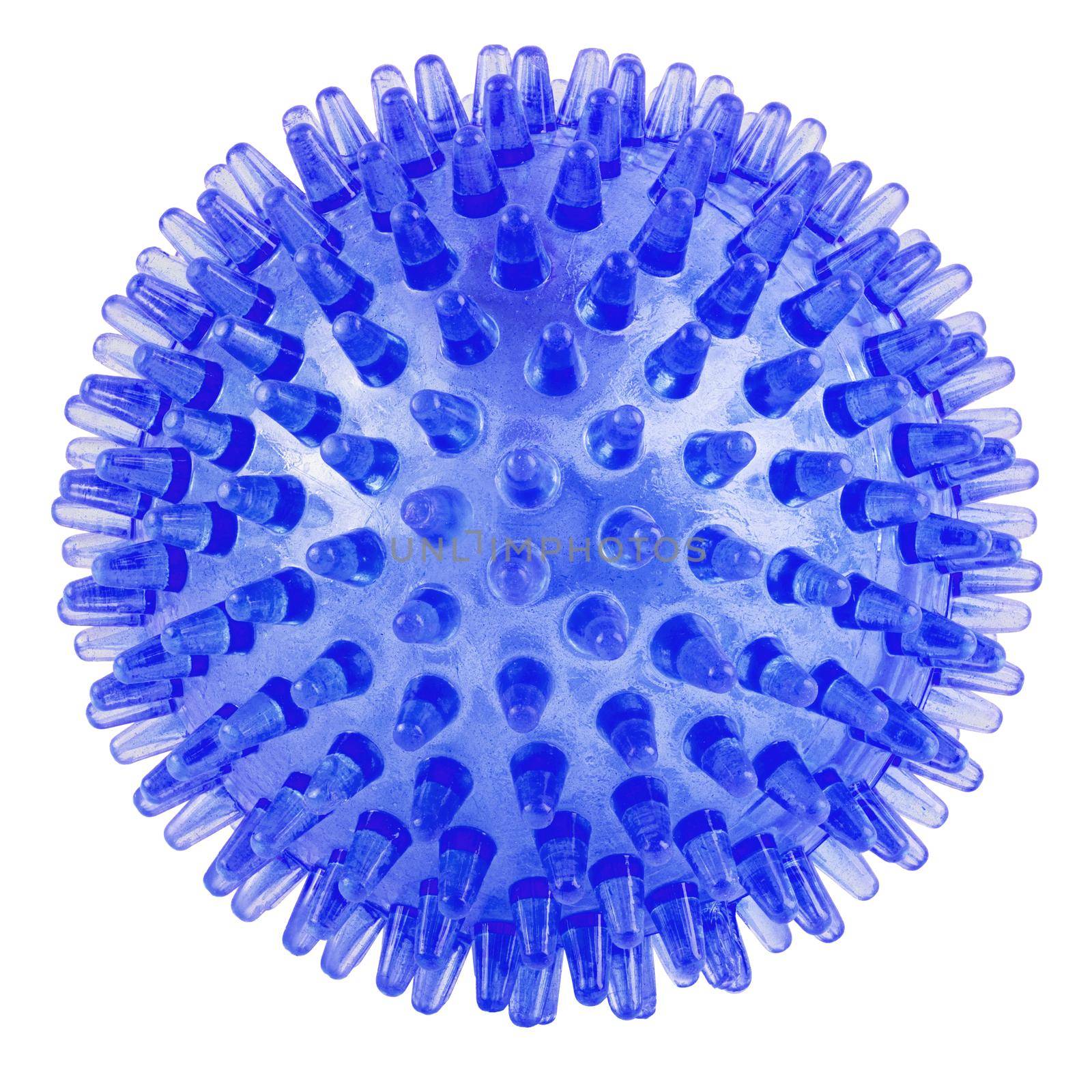 transparent dark blue spiked plastic ball isolated on white background - massager, dog toy and COVID-19 symbol by z1b