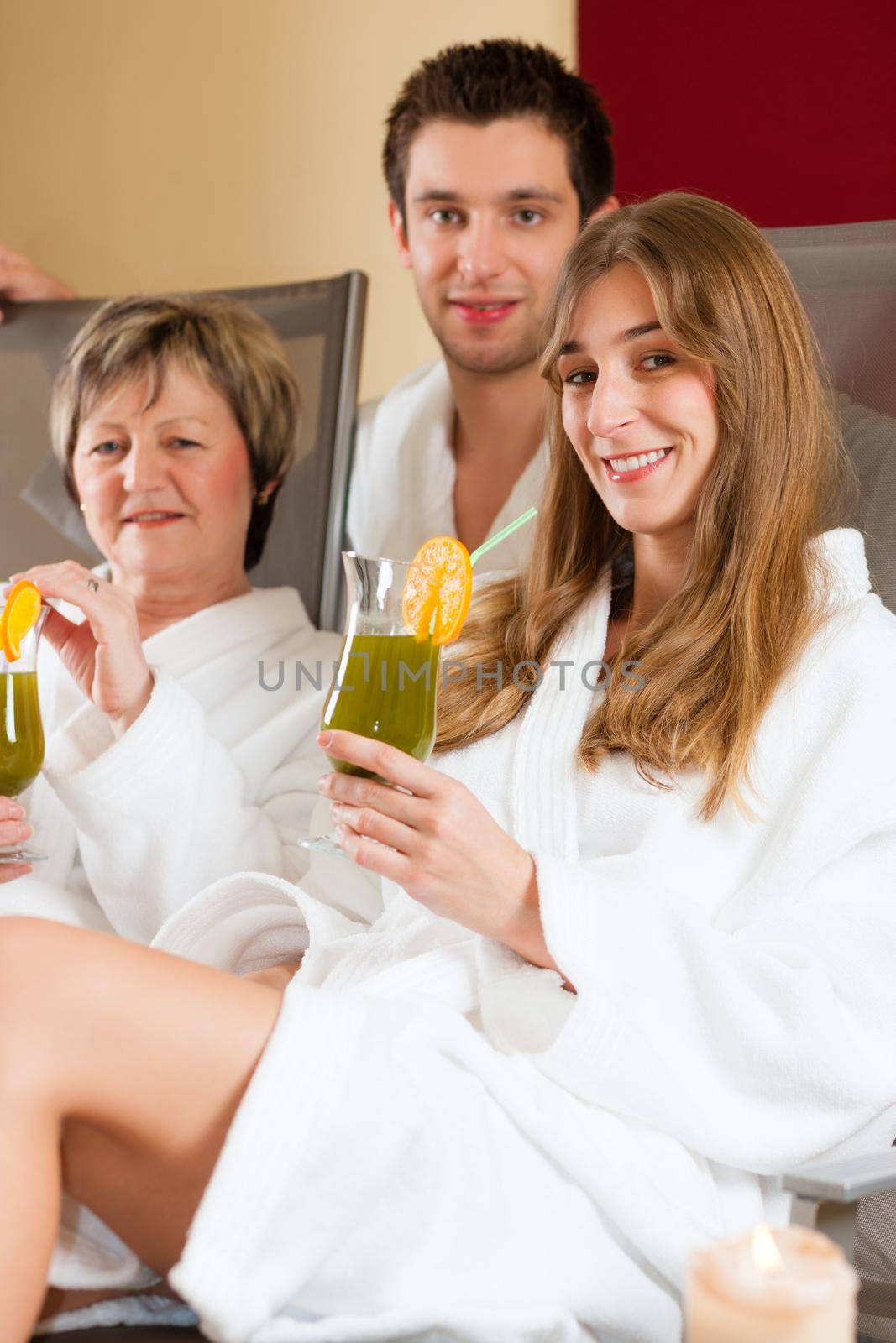 Wellness - People in Spa with Chlorophyll-Shake by Kzenon