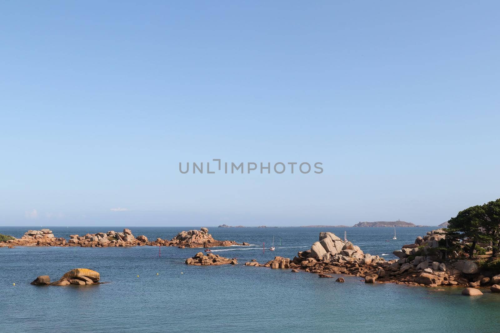 Boulders on the Cote de Granit Rose - Pink Granite Coast - great natural site of Ploumanach, Brittany, France