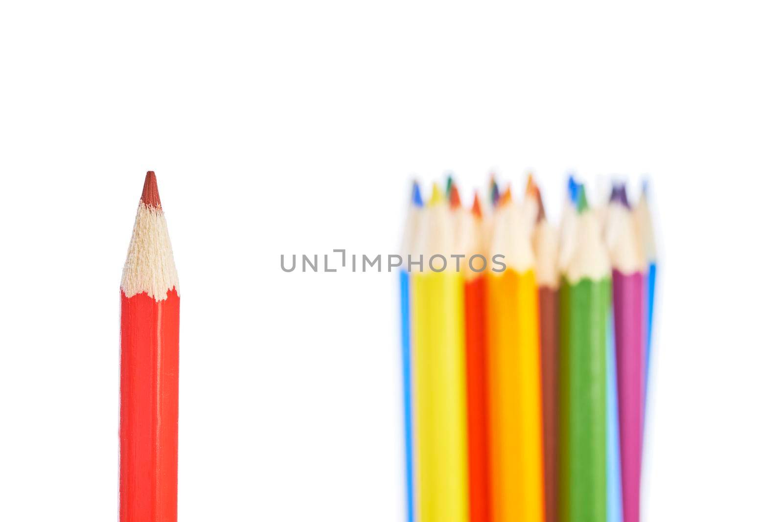 Detail of colored crayons on white background