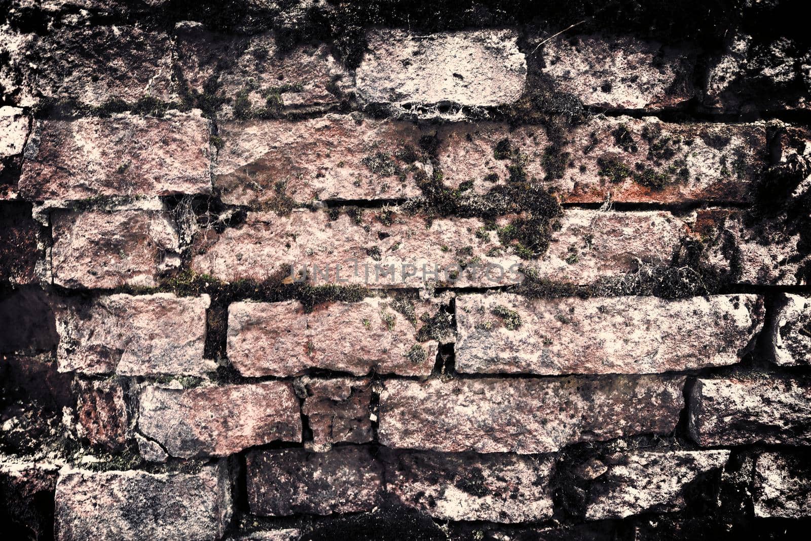 Aged and weathered old brick wall texture in a retro vintage design  by MP_foto71