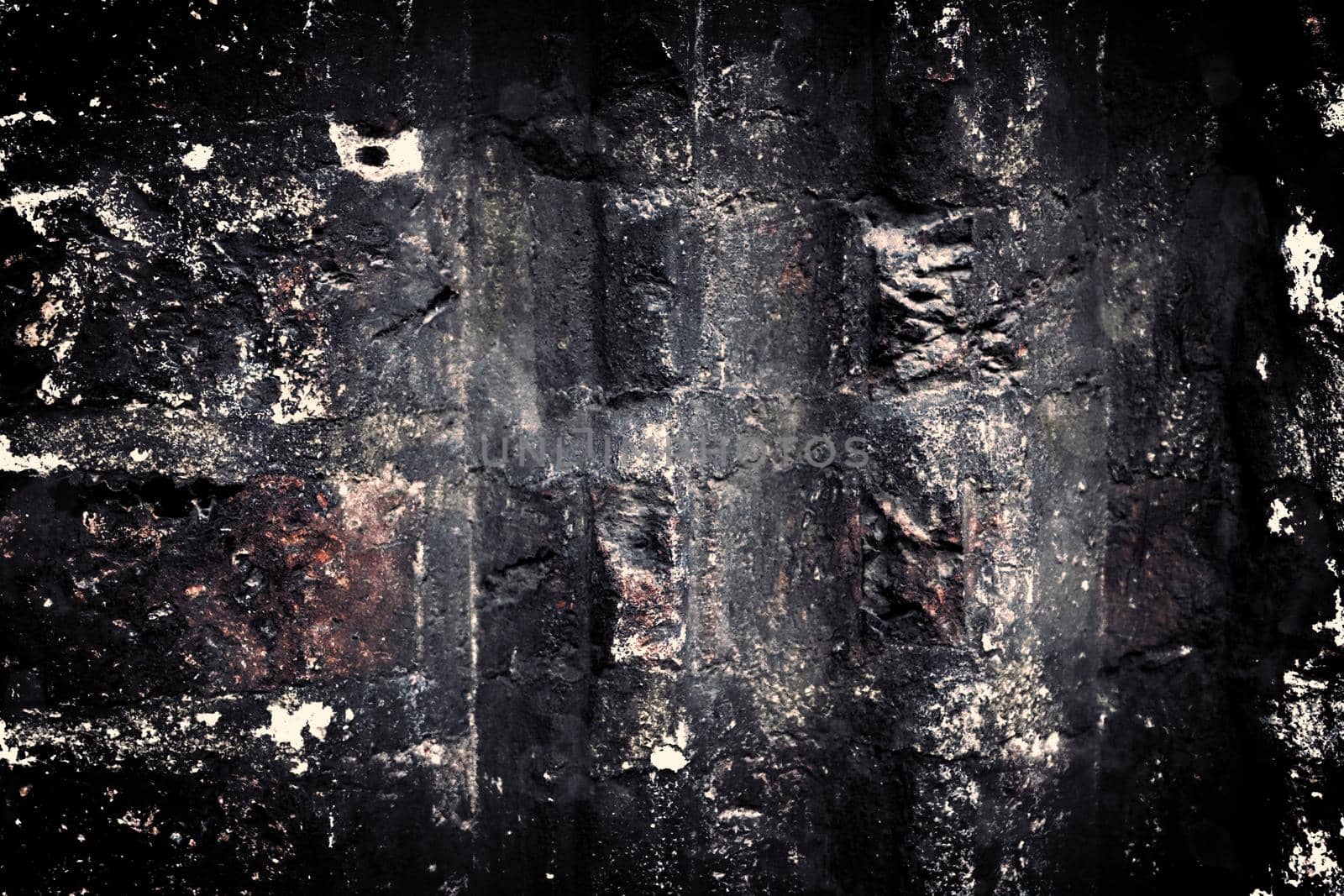 Aged and weathered old brick wall texture in a retro vintage design  by MP_foto71