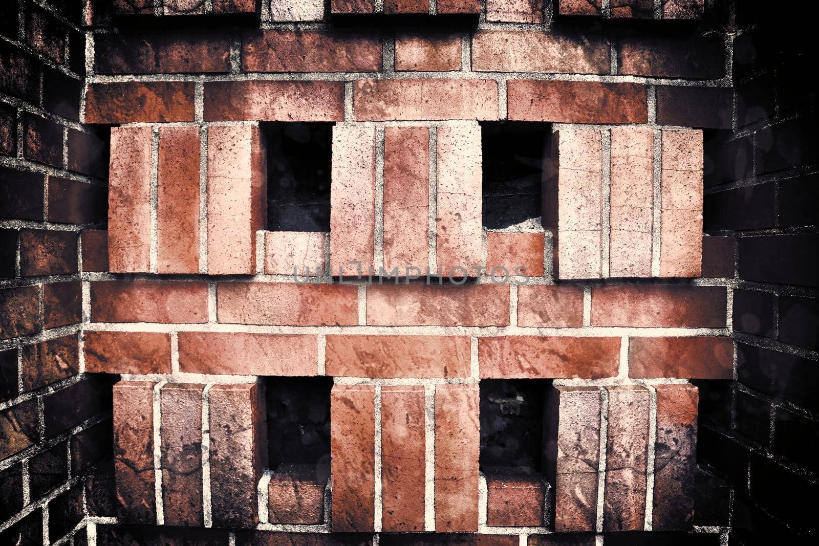 Aged and weathered old brick wall texture in a retro vintage design  by MP_foto71