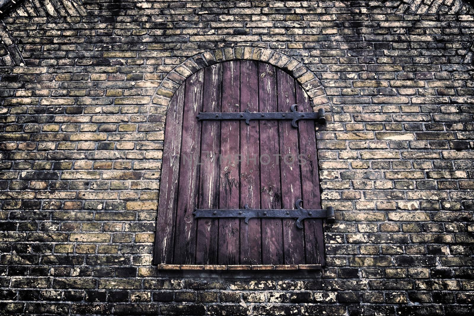 Aged and weathered old brick wall texture in a retro vintage design  by MP_foto71