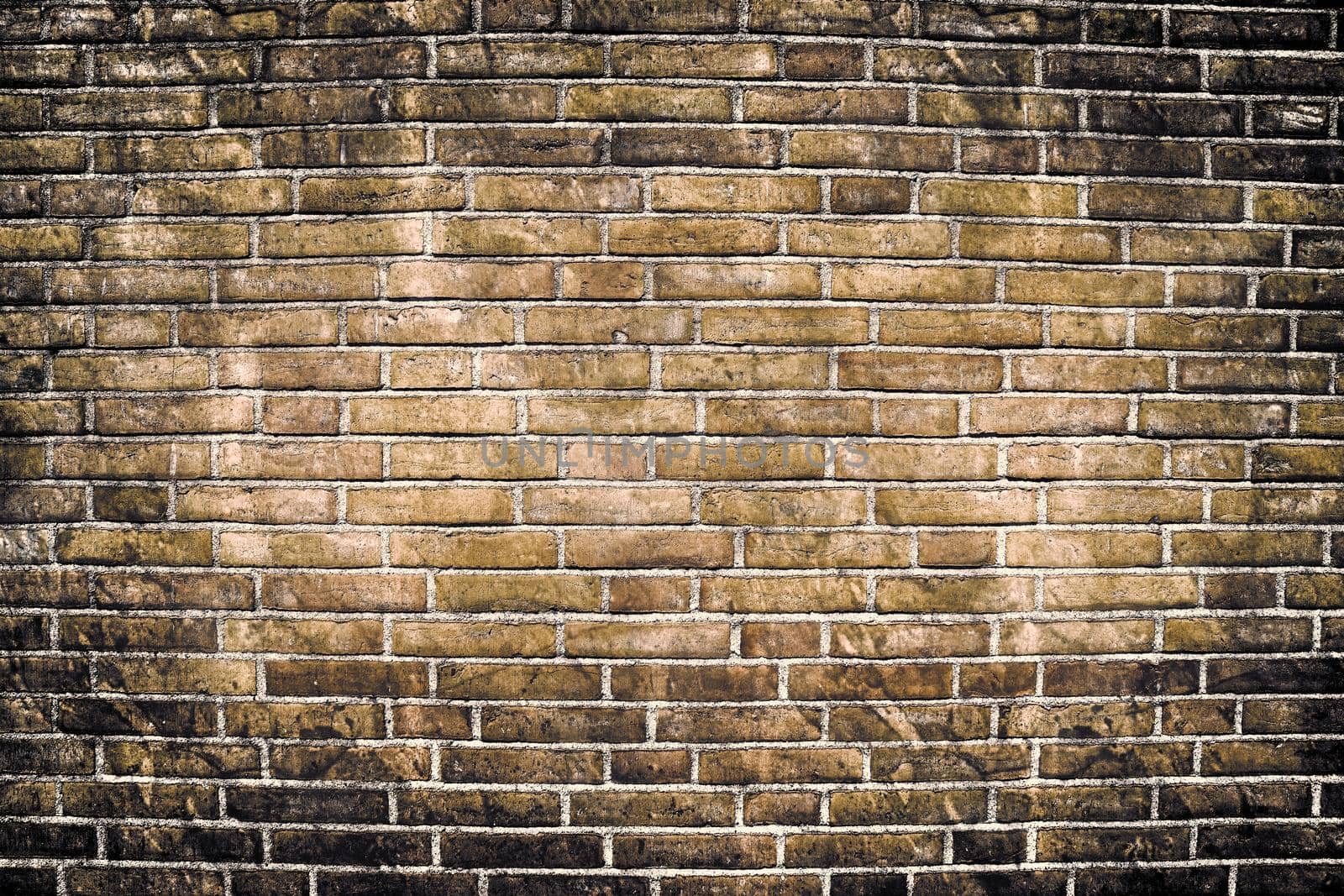 Aged and weathered old brick wall texture in a retro vintage design  by MP_foto71