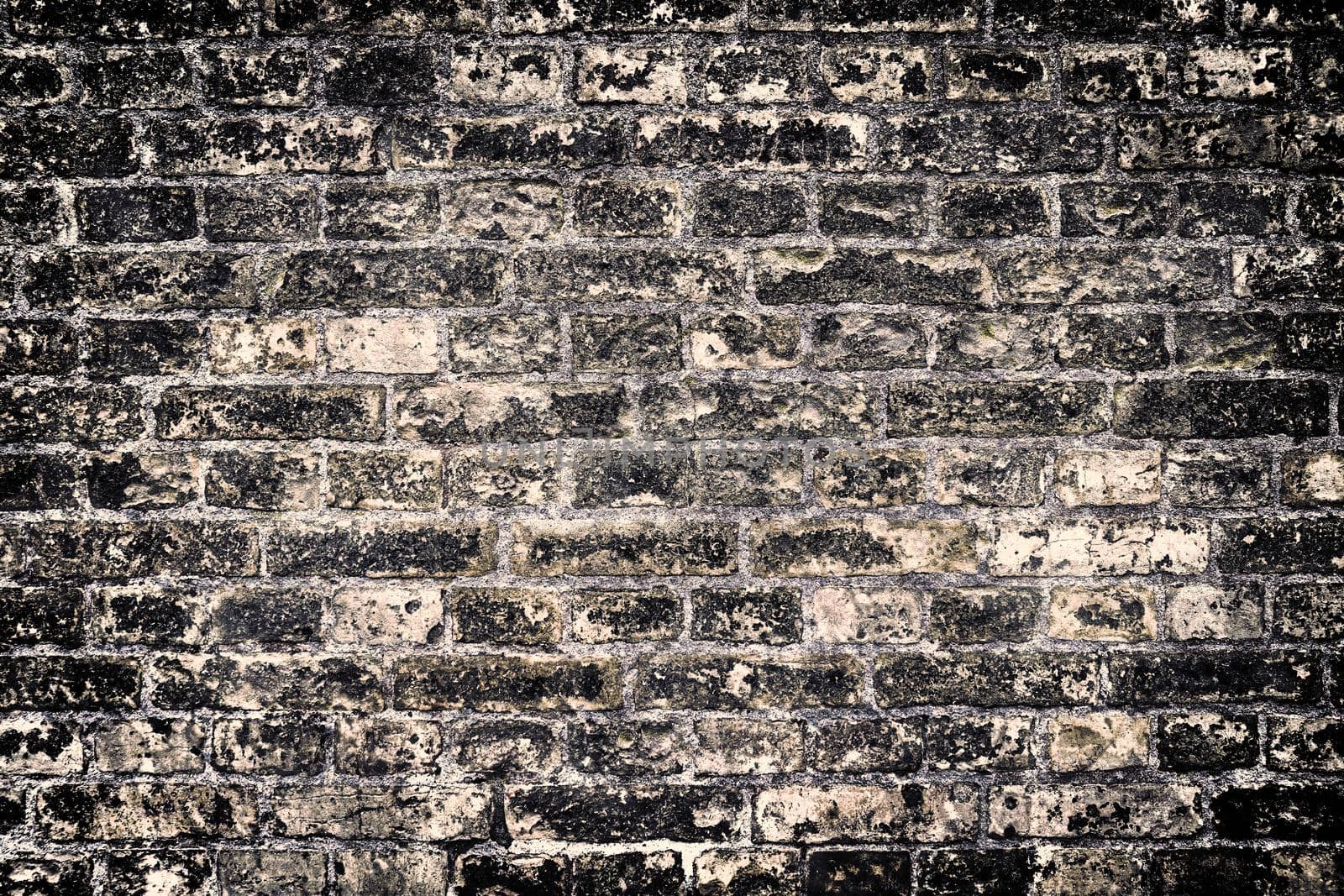 Aged and weathered old brick wall texture in a retro vintage design  by MP_foto71