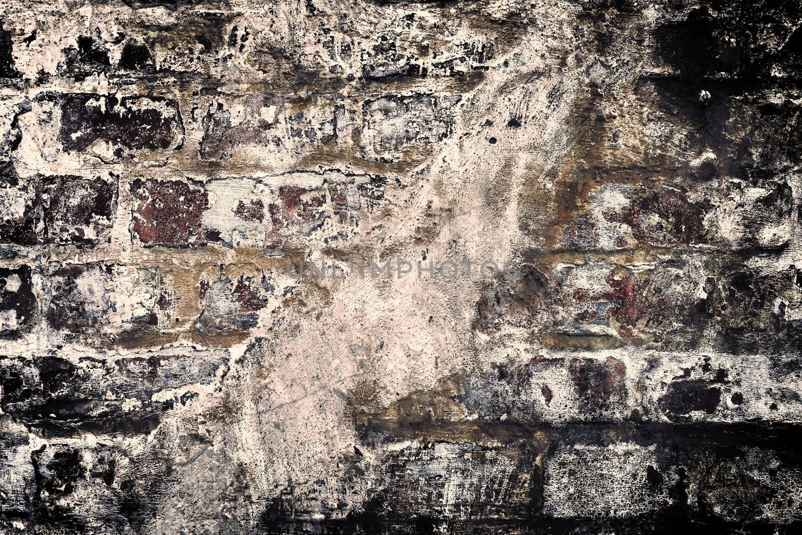 Aged and weathered old brick wall texture in a retro vintage design  by MP_foto71