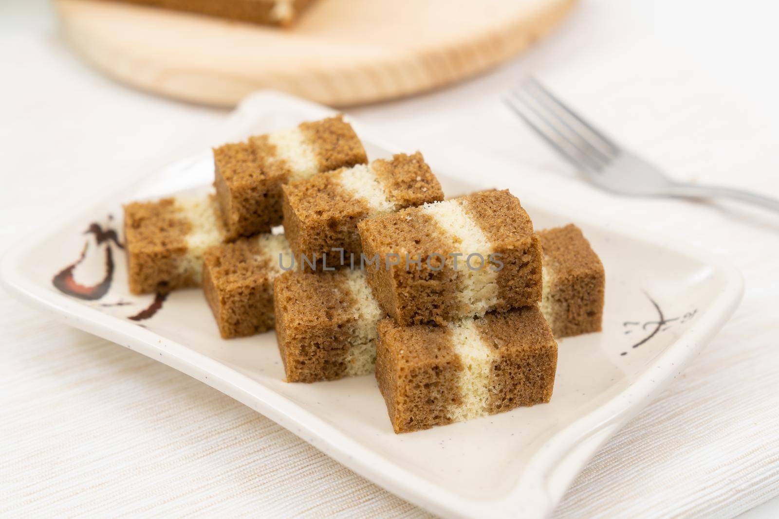 Three layer steamed coffee cake, a famous Malaysia Sarawak or Southeast Asia kek lapis