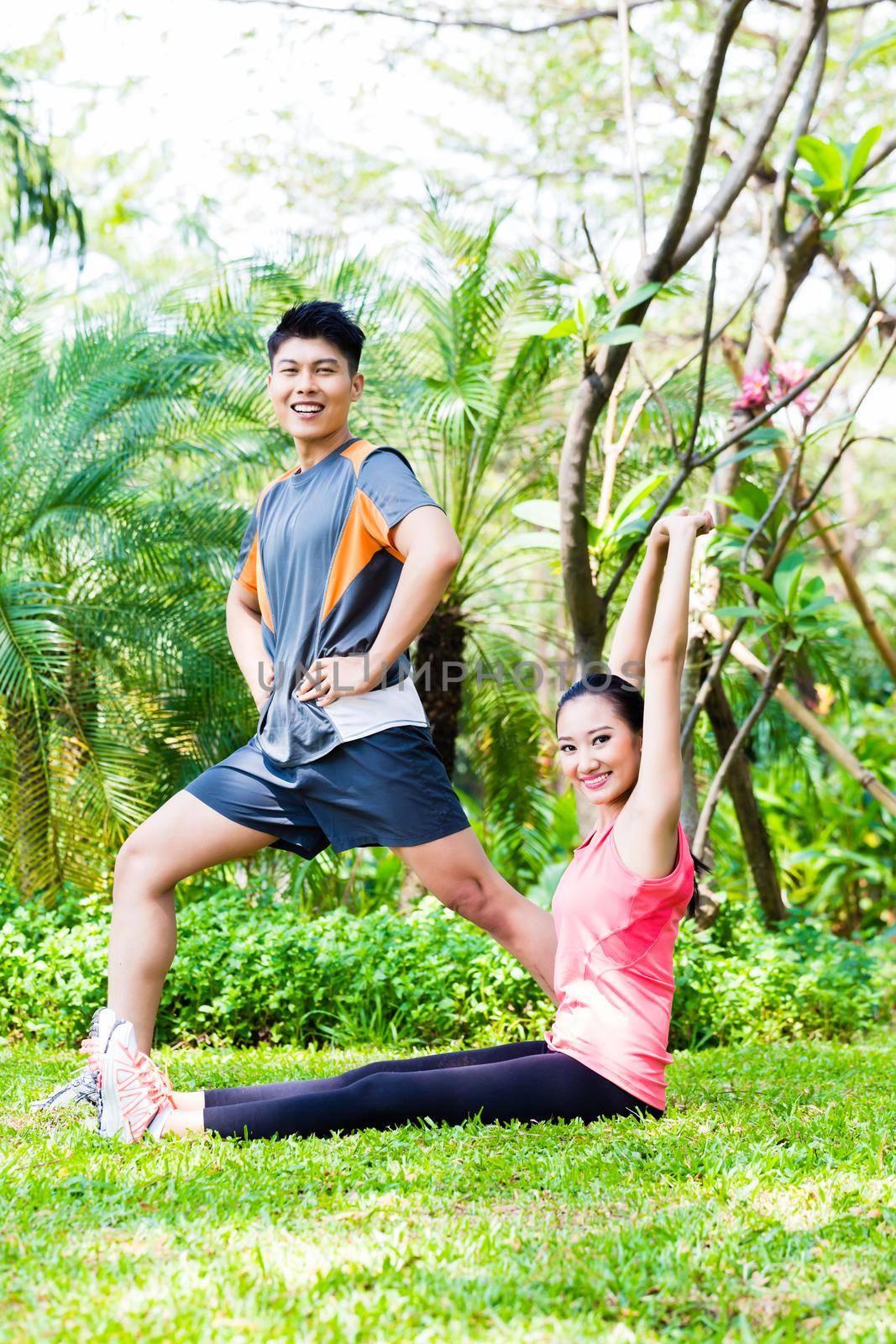 Asian Chinese couple at outdoor fitness training