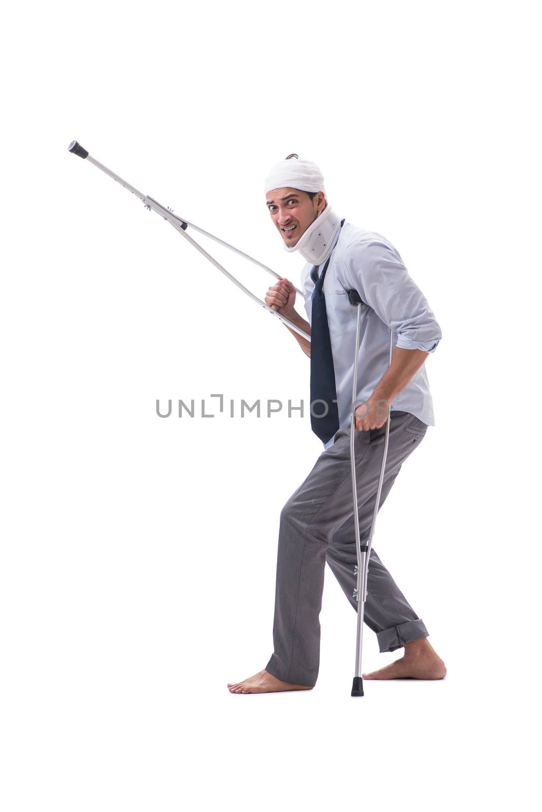 Injured businessman isolated on white background